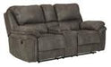 Trementon Graphite Reclining Loveseat with Console - Lara Furniture