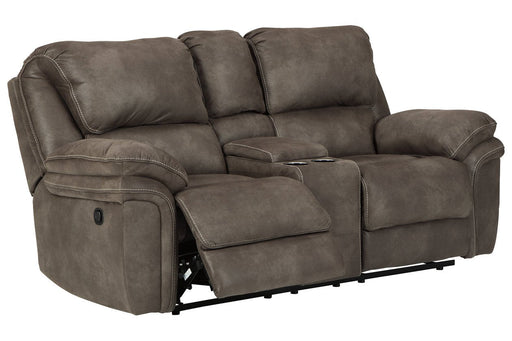 Trementon Graphite Reclining Loveseat with Console - Lara Furniture