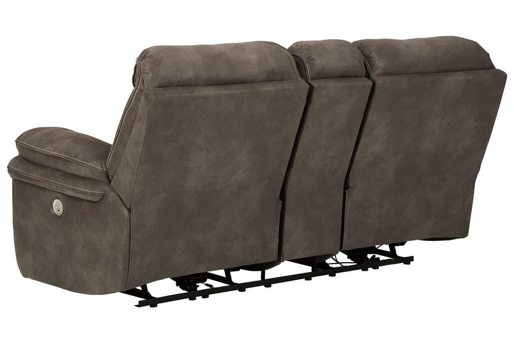 Trementon Graphite Power Reclining Loveseat with Console - Lara Furniture