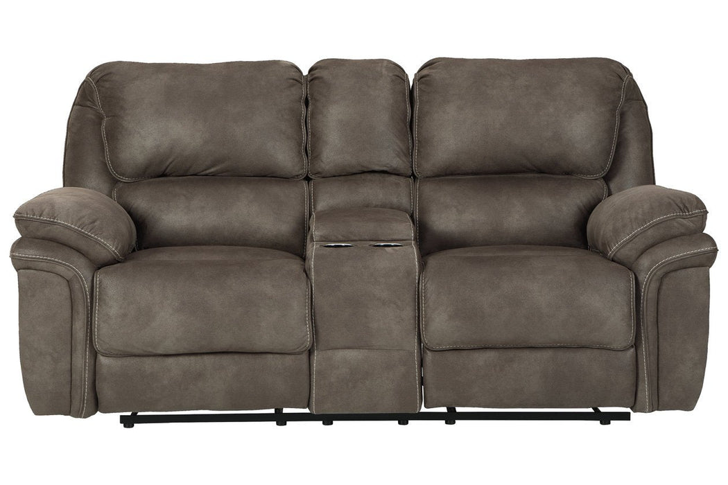 Trementon Graphite Power Reclining Loveseat with Console - Lara Furniture