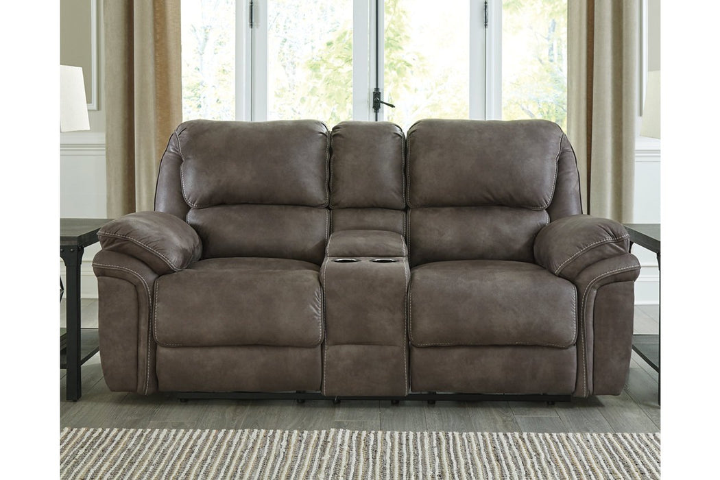 Trementon Graphite Power Reclining Loveseat with Console - Lara Furniture