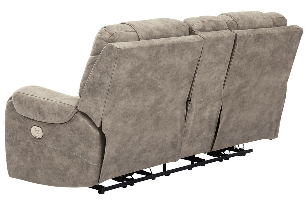 Yacolt Fog Power Reclining Loveseat with Console - Lara Furniture