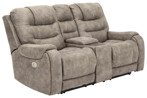 Yacolt Fog Power Reclining Loveseat with Console - Lara Furniture