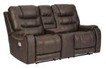 Yacolt Walnut Power Reclining Loveseat with Console - Lara Furniture