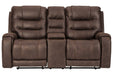 Yacolt Walnut Power Reclining Loveseat with Console - Lara Furniture