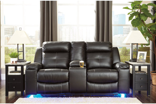 Kempten Black Reclining Loveseat with Console - Lara Furniture