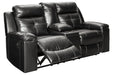 Kempten Black Reclining Loveseat with Console - Lara Furniture