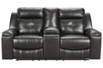 Kempten Black Reclining Loveseat with Console - Lara Furniture