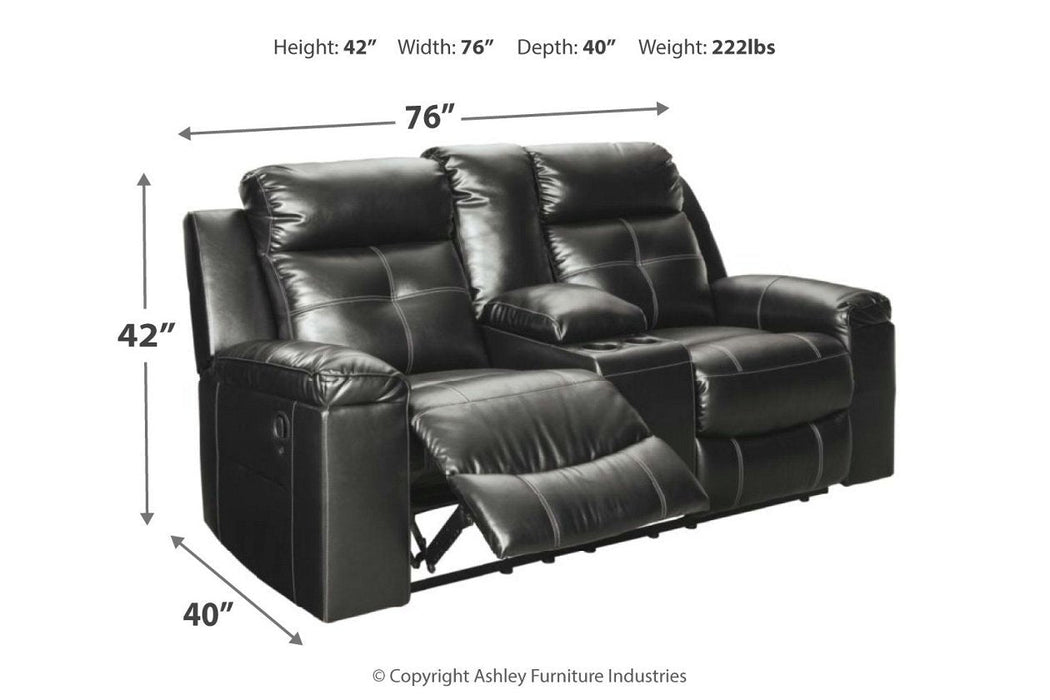 Kempten Black Reclining Loveseat with Console - Lara Furniture