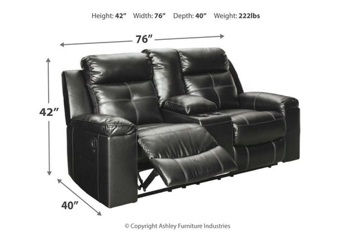 Kempten Black Reclining Loveseat with Console - Lara Furniture