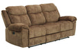 Huddle-Up Nutmeg Reclining Sofa with Drop Down Table - Lara Furniture