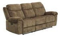 Huddle-Up Nutmeg Reclining Sofa with Drop Down Table - Lara Furniture