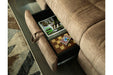 Huddle-Up Nutmeg Reclining Sofa with Drop Down Table - Lara Furniture