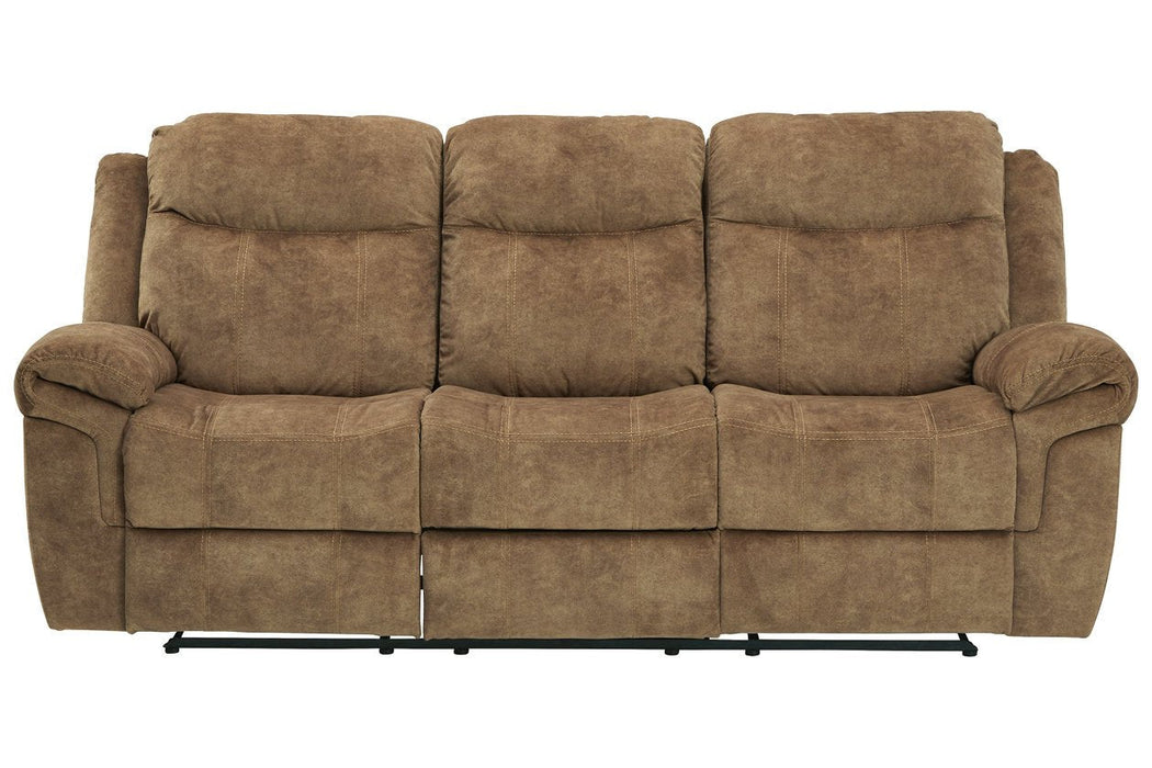 Huddle-Up Nutmeg Reclining Sofa with Drop Down Table - Lara Furniture