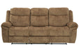 Huddle-Up Nutmeg Reclining Sofa with Drop Down Table - Lara Furniture