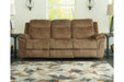 Huddle-Up Nutmeg Reclining Sofa with Drop Down Table - Lara Furniture