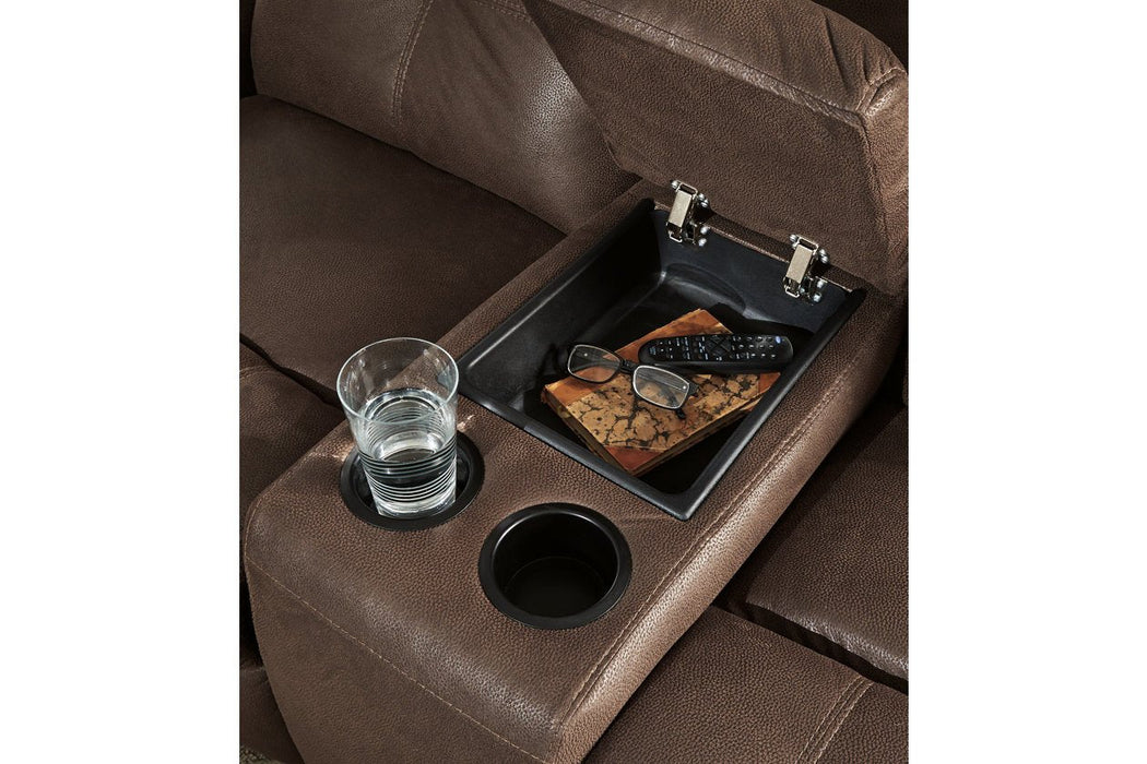 Jesolo Coffee Reclining Loveseat with Console - Lara Furniture