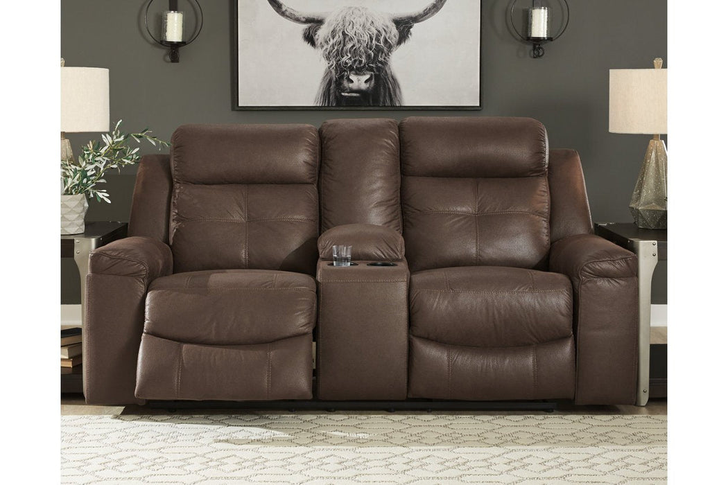 Jesolo Coffee Reclining Loveseat with Console - Lara Furniture