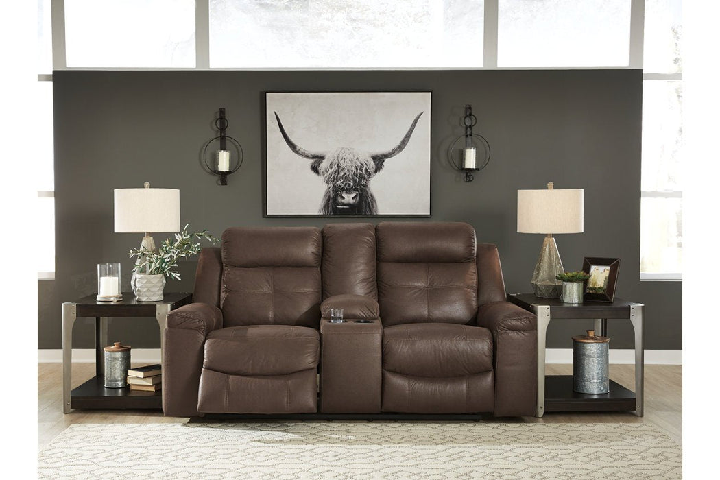 Jesolo Coffee Reclining Loveseat with Console - Lara Furniture