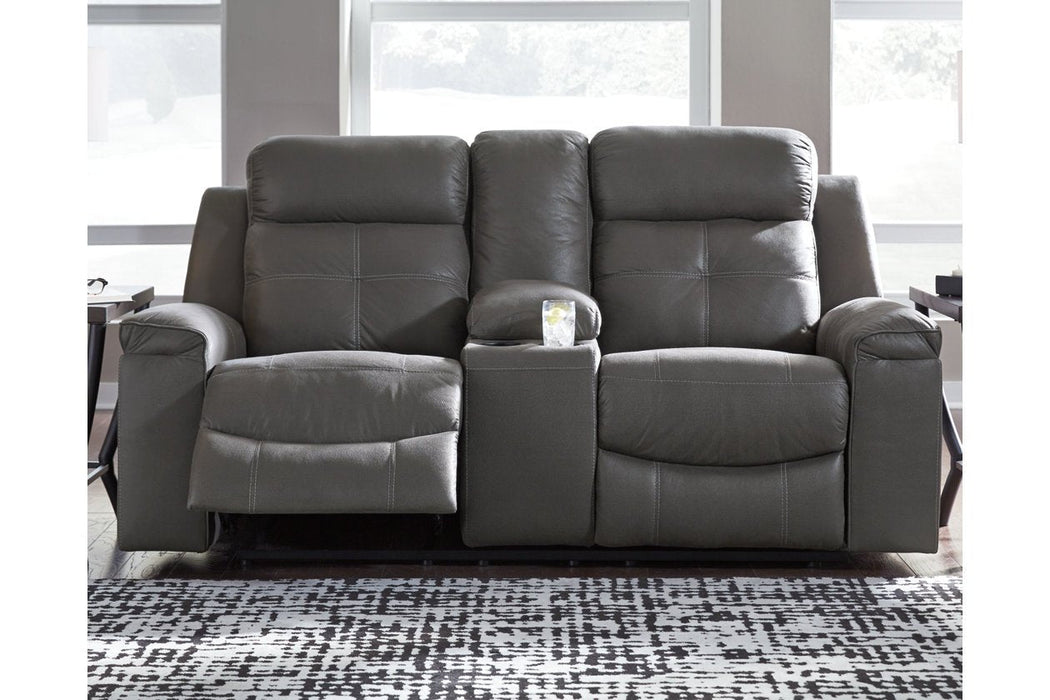 Jesolo Dark Gray Reclining Loveseat with Console - Lara Furniture