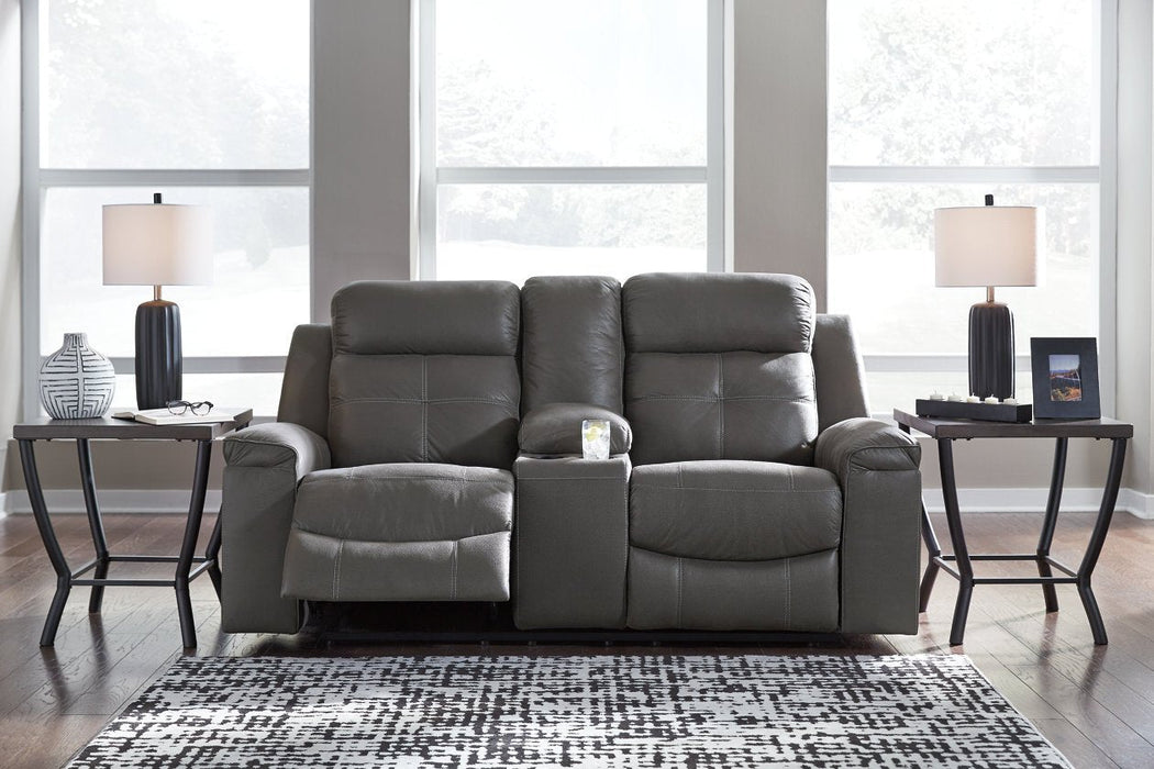 Jesolo Dark Gray Reclining Loveseat with Console - Lara Furniture