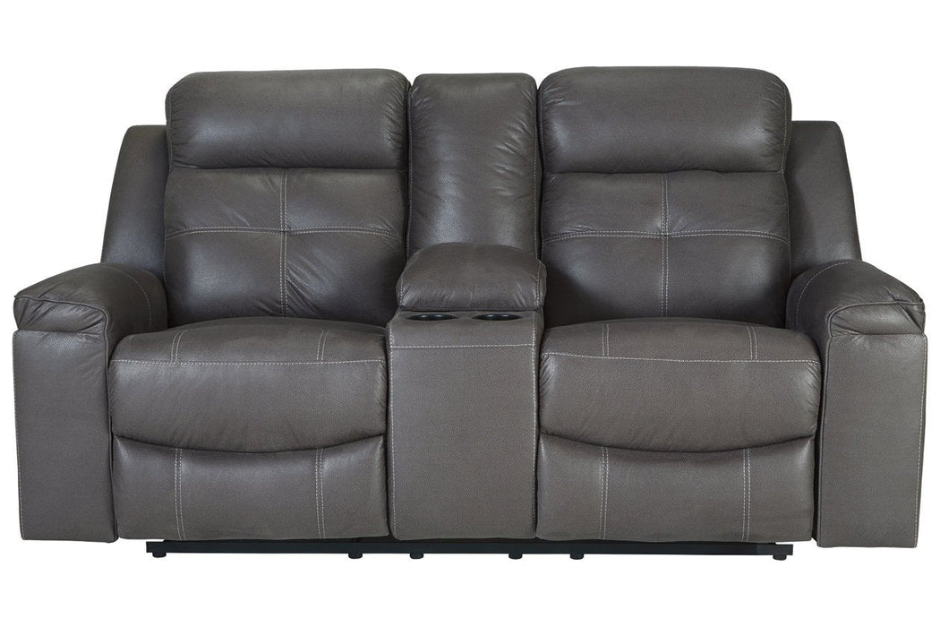 Jesolo Dark Gray Reclining Loveseat with Console - Lara Furniture