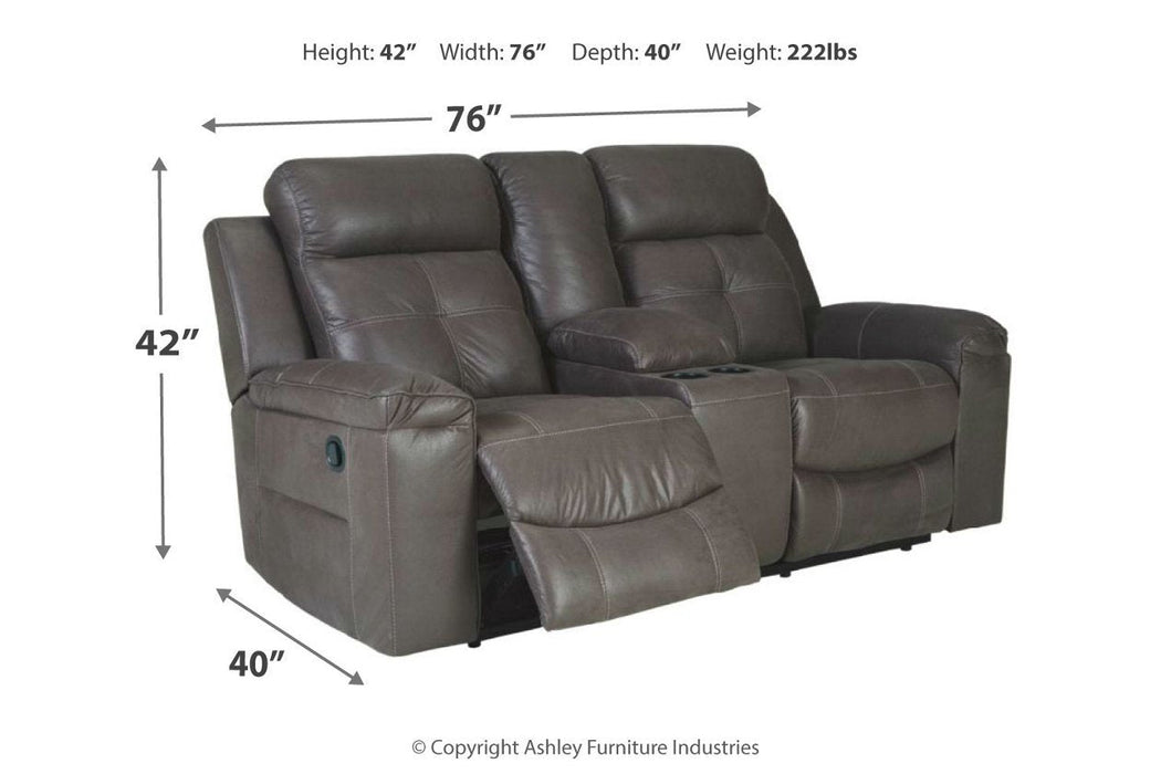 Jesolo Dark Gray Reclining Loveseat with Console - Lara Furniture