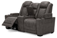 HyllMont Gray Power Reclining Loveseat with Console - Lara Furniture