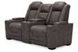 HyllMont Gray Power Reclining Loveseat with Console - Lara Furniture