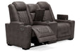 HyllMont Gray Power Reclining Loveseat with Console - Lara Furniture