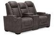 HyllMont Gray Power Reclining Loveseat with Console - Lara Furniture