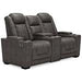 HyllMont Gray Power Reclining Loveseat with Console - Lara Furniture