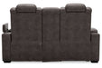 HyllMont Gray Power Reclining Loveseat with Console - Lara Furniture