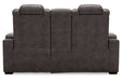 HyllMont Gray Power Reclining Loveseat with Console - Lara Furniture