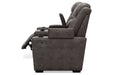 HyllMont Gray Power Reclining Loveseat with Console - Lara Furniture