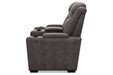 HyllMont Gray Power Reclining Loveseat with Console - Lara Furniture