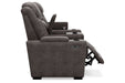 HyllMont Gray Power Reclining Loveseat with Console - Lara Furniture