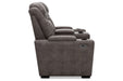 HyllMont Gray Power Reclining Loveseat with Console - Lara Furniture