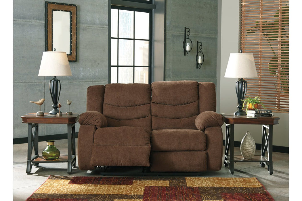 Tulen Chocolate Reclining Loveseat - Lara Furniture