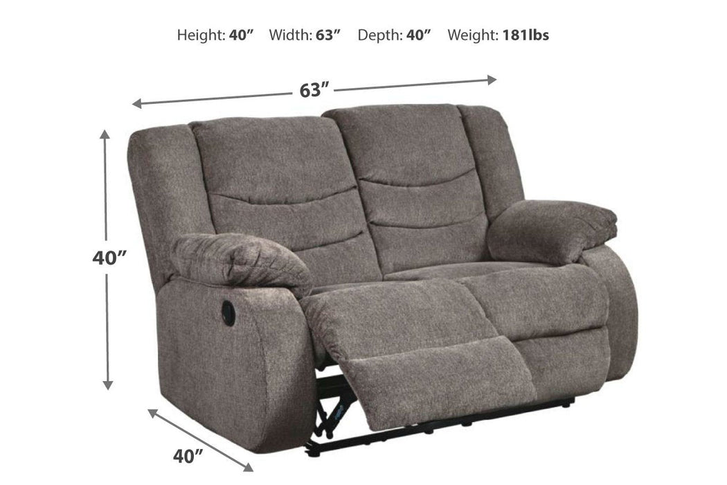 Tulen Gray Reclining Loveseat - Lara Furniture