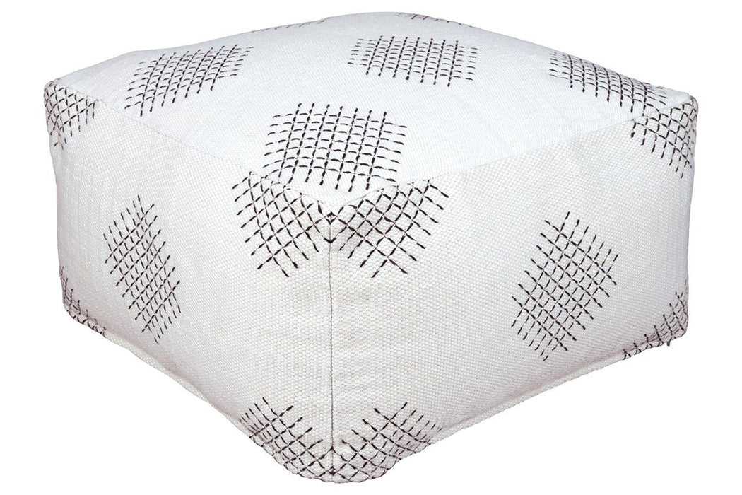 Mabyn Ivory/Black Pouf - Lara Furniture