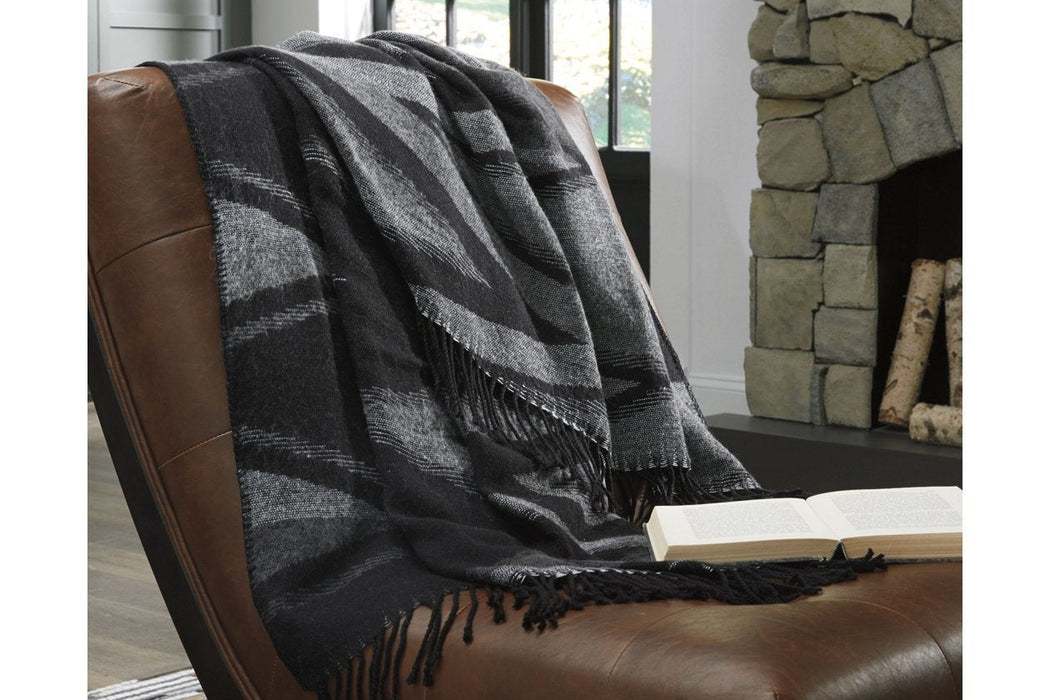 Cecile Black/Gray Throw (Set of 3) - Lara Furniture