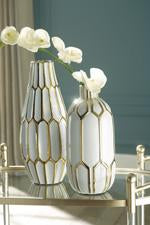 Mohsen Gold Finish/White Vase (Set of 2) - Lara Furniture