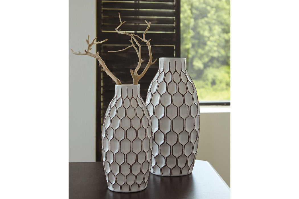 Dionna White Vase (Set of 2) - Lara Furniture