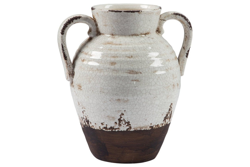 Dion Distressed White Vase - Lara Furniture