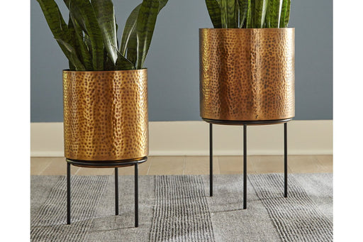 Donisha Antique Brass Finish Planter (Set of 2) - Lara Furniture