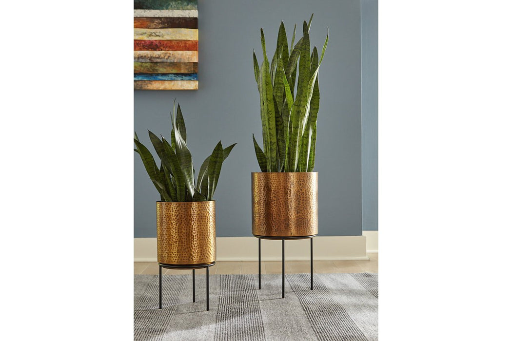 Donisha Antique Brass Finish Planter (Set of 2) - Lara Furniture