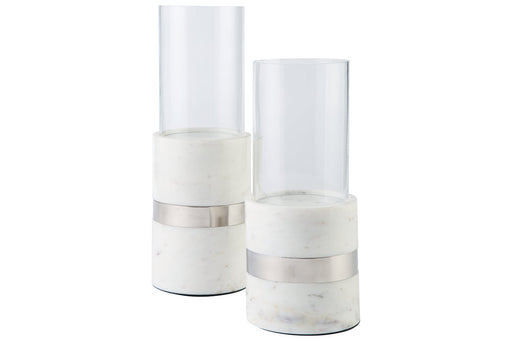 Gracelyn White/Silver Finish Candle Holder (Set of 2) - Lara Furniture