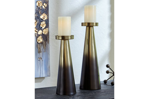 Theseus Gold Finish/Brown Candle Holder (Set of 2) - Lara Furniture