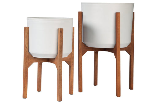 Dorcey White/Brown Planter (Set of 2) - Lara Furniture